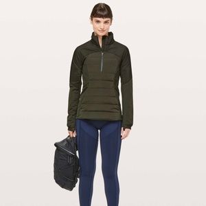 NWT Lululemon Down For It All Pullover Jacket Size 4 Dark Olive Green 1/2 Zip
